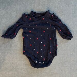 Baby Gap Navy Long Sleeve Baby Bodysuit with Red Apples